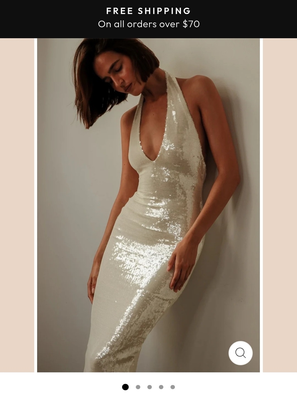Sequin Backless Halter Maxi Dress In White.